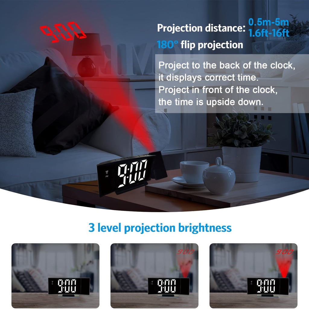 Despertador Digital Proyector – Pantalla LED y Función de Snooze con Brillo Ajustable