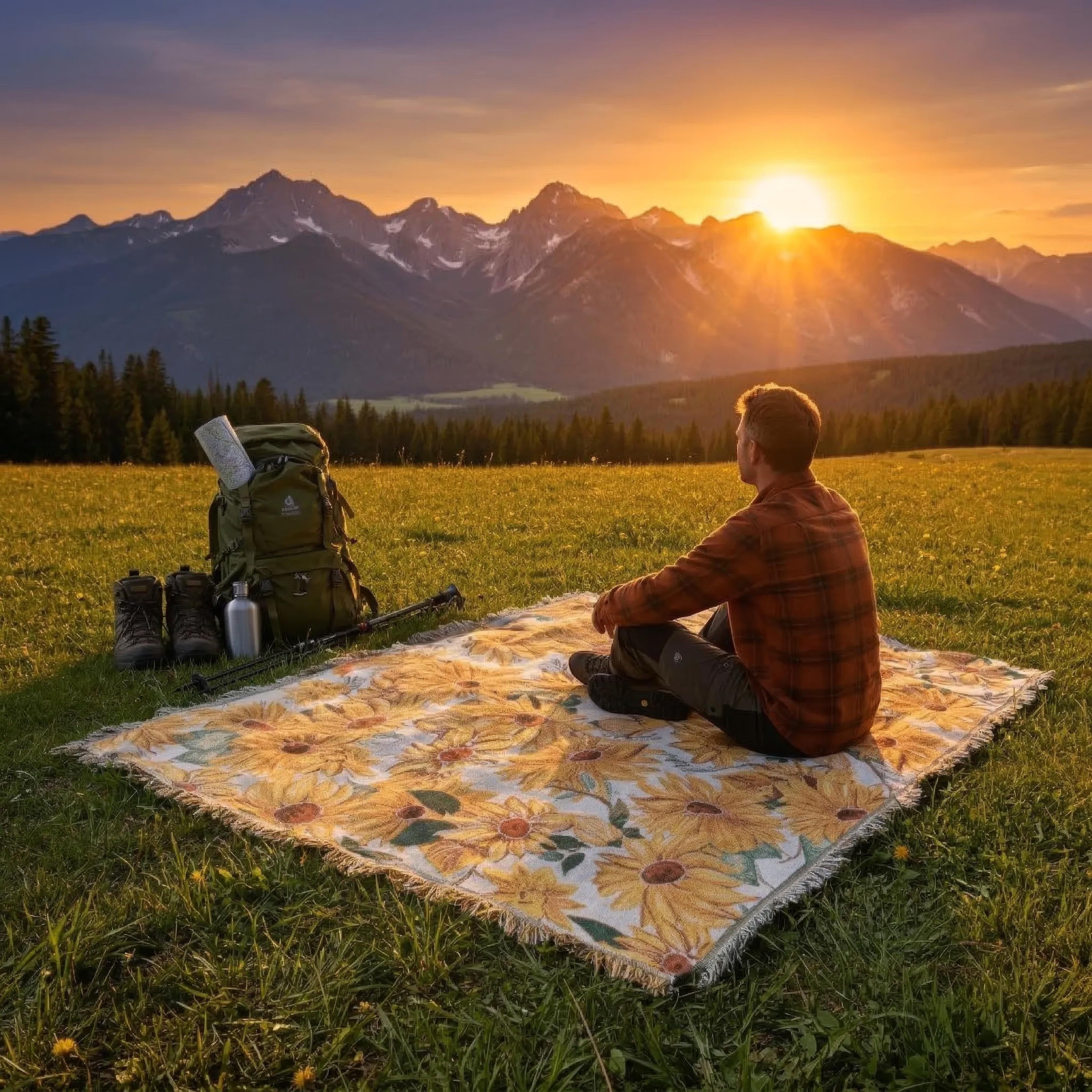 Manta de Picnic Impermeable Diseño Floral Ligero 180x230cm