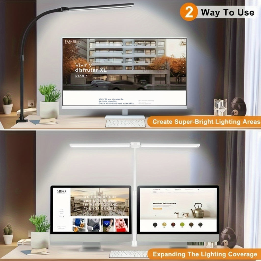 GLOWNEST - Lámpara de Mesa LED Doble Cabezal Moderna Alimentada por USB con Brazo Flexible