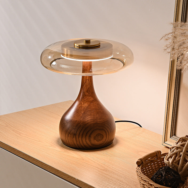 Lámpara de Mesa de Madera y Cristal Diseño Vintage