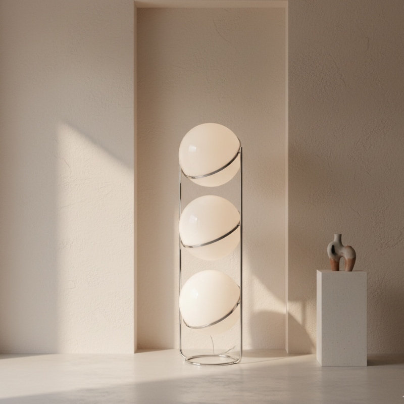 Colección Orbis | Lámpara de Pie Moderna y Elegante con Marco de Cromo para Decoración de Sala de Estar