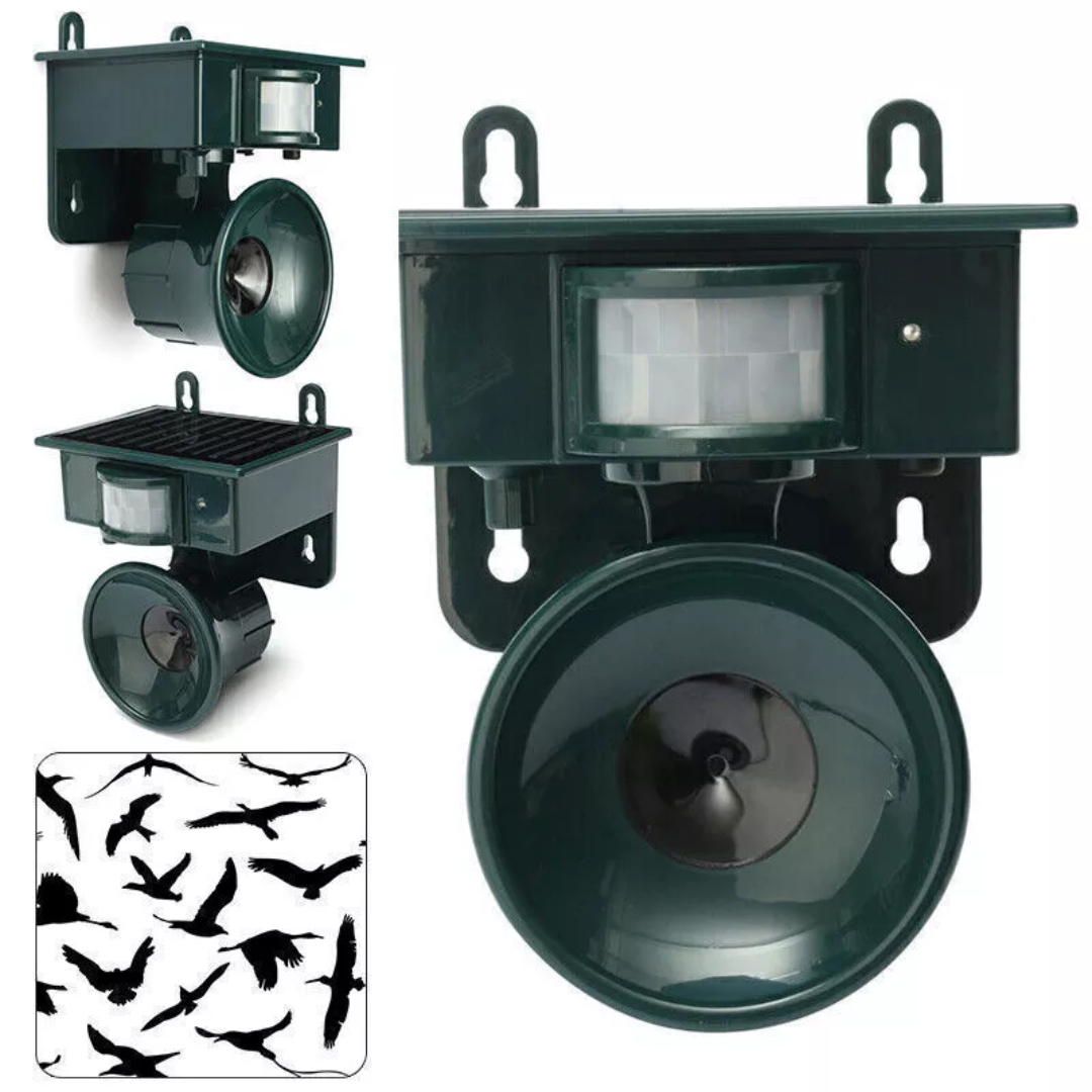 Lisslune | TerraGuard – Repelente Solar de Aves a Prueba de Climas con Sensor de Movimiento PIR y Sonido Natural de Disuasión