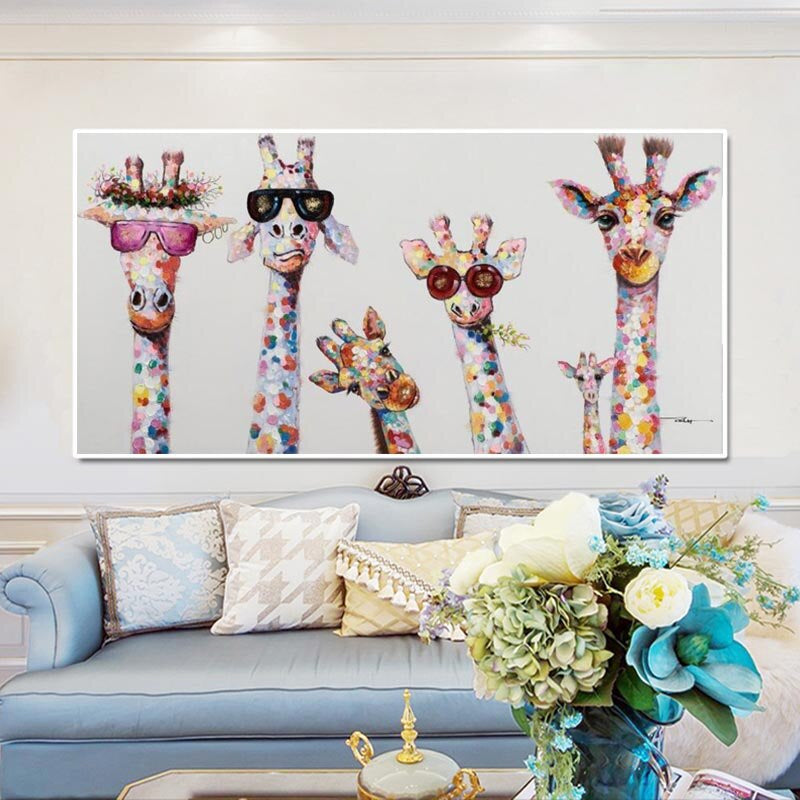 Giraffes de dibujos animados - Arte en lienzo para pared