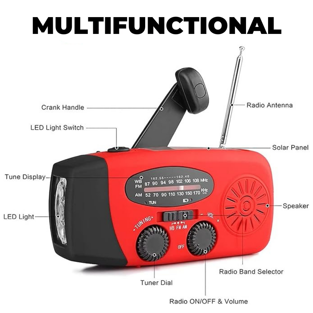 SurvivalWave™ – Radio de Emergencia con Panel Solar y Manivela | 50% DESCUENTO