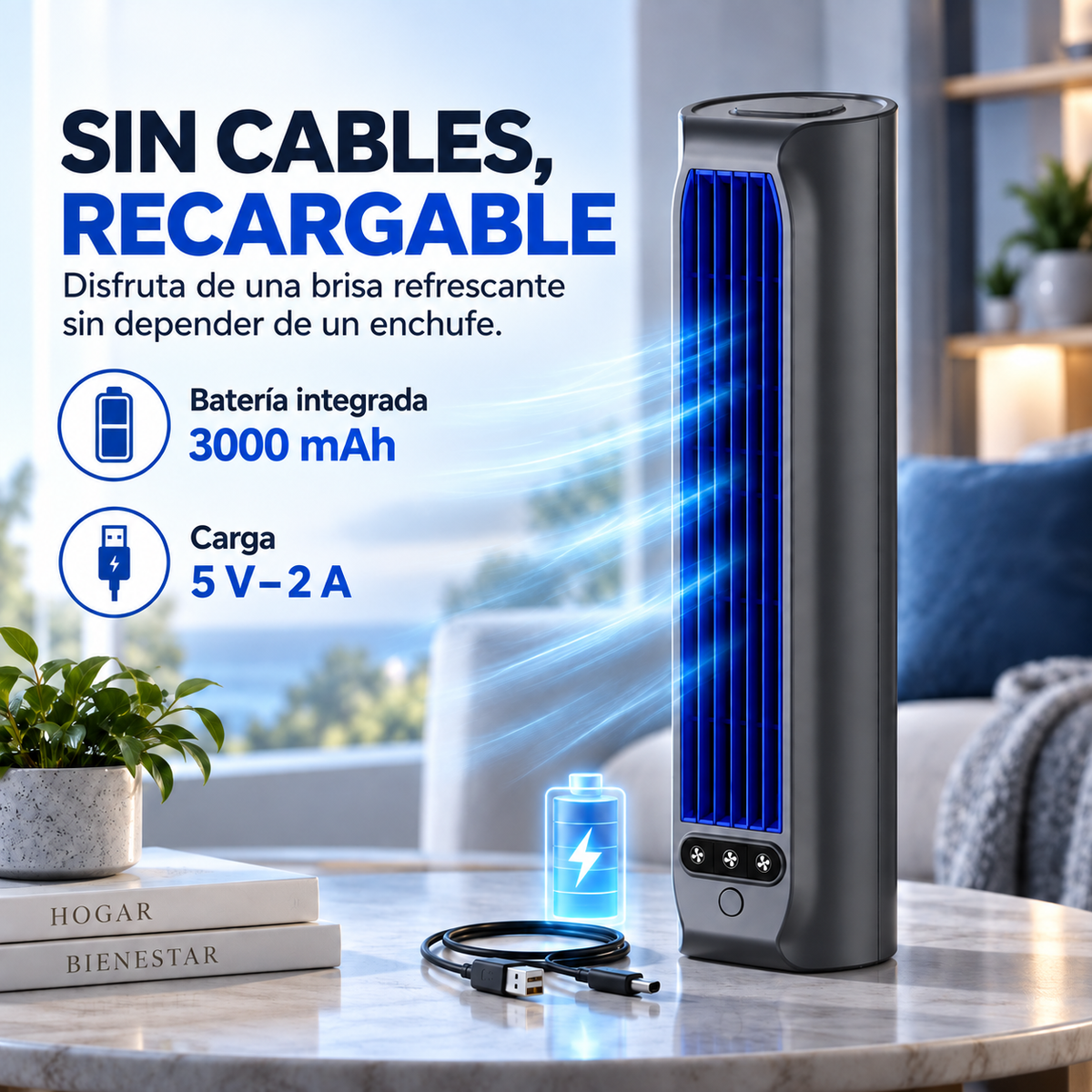 AirWave – Ventilador de torre recargable