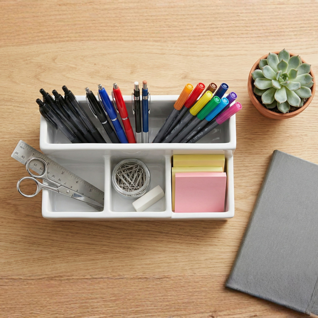 Organizador de escritorio de cerámica blanca