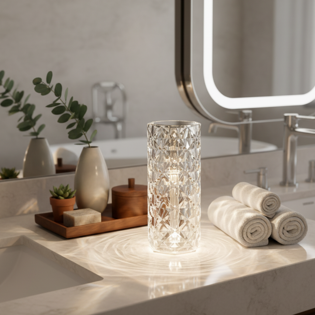 CrystalGlow | Lámpara de Mesa Inalámbrica con Control Táctil Dinámico y Opciones de Color