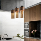 Lámpara de Techo Escandinava NordLuna - F fixture de Luz de Madera con Vidrio Tinteado, Altura Ajustable para Comedores y Espacios Habitables