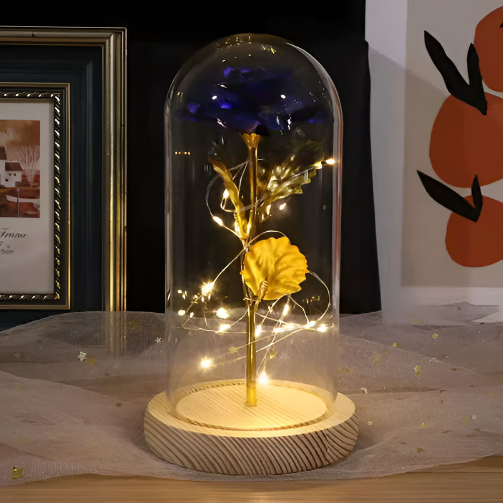Rosa eterna con luz LED en cúpula de vidrio