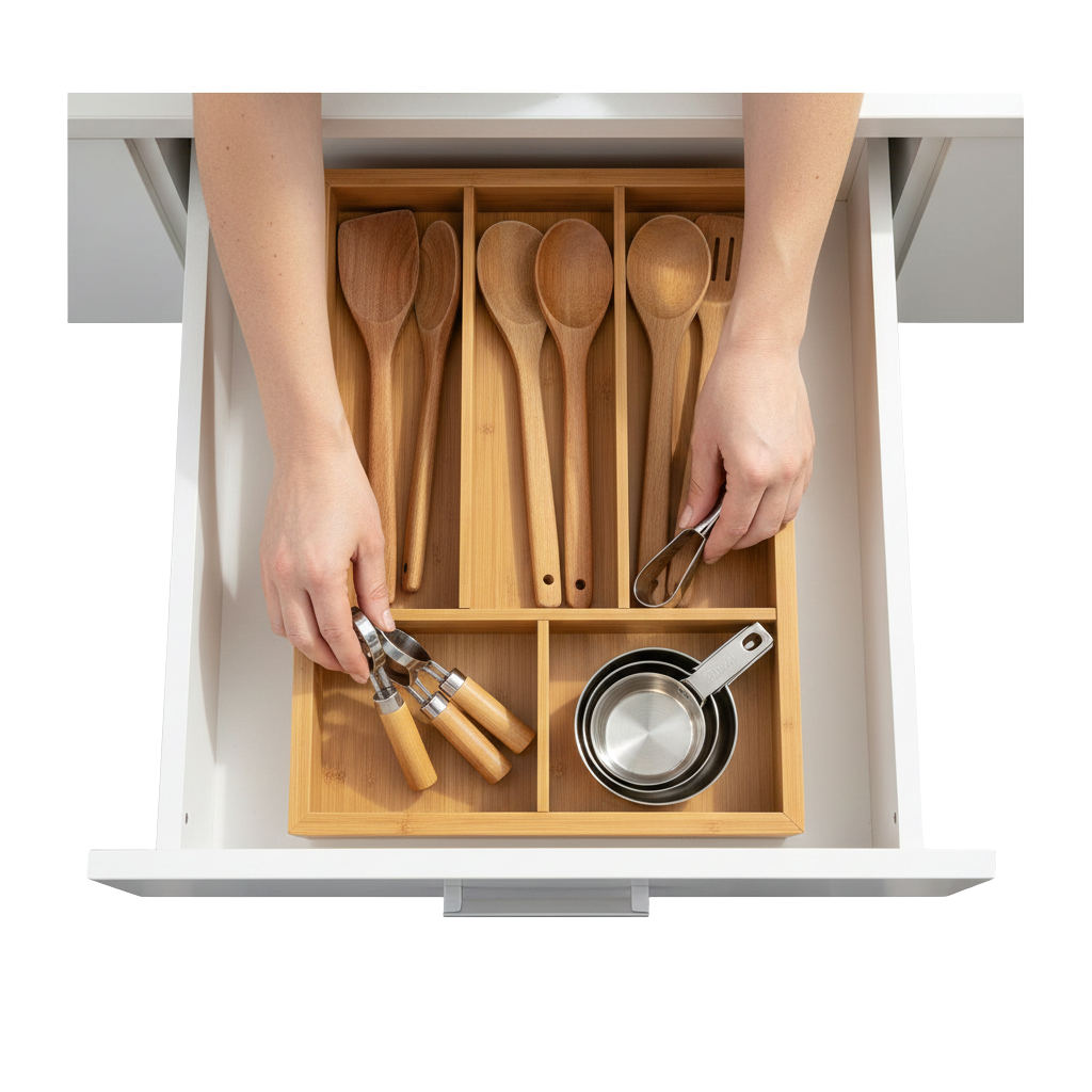 Organizador de cajones de bambú con 5 compartimentos