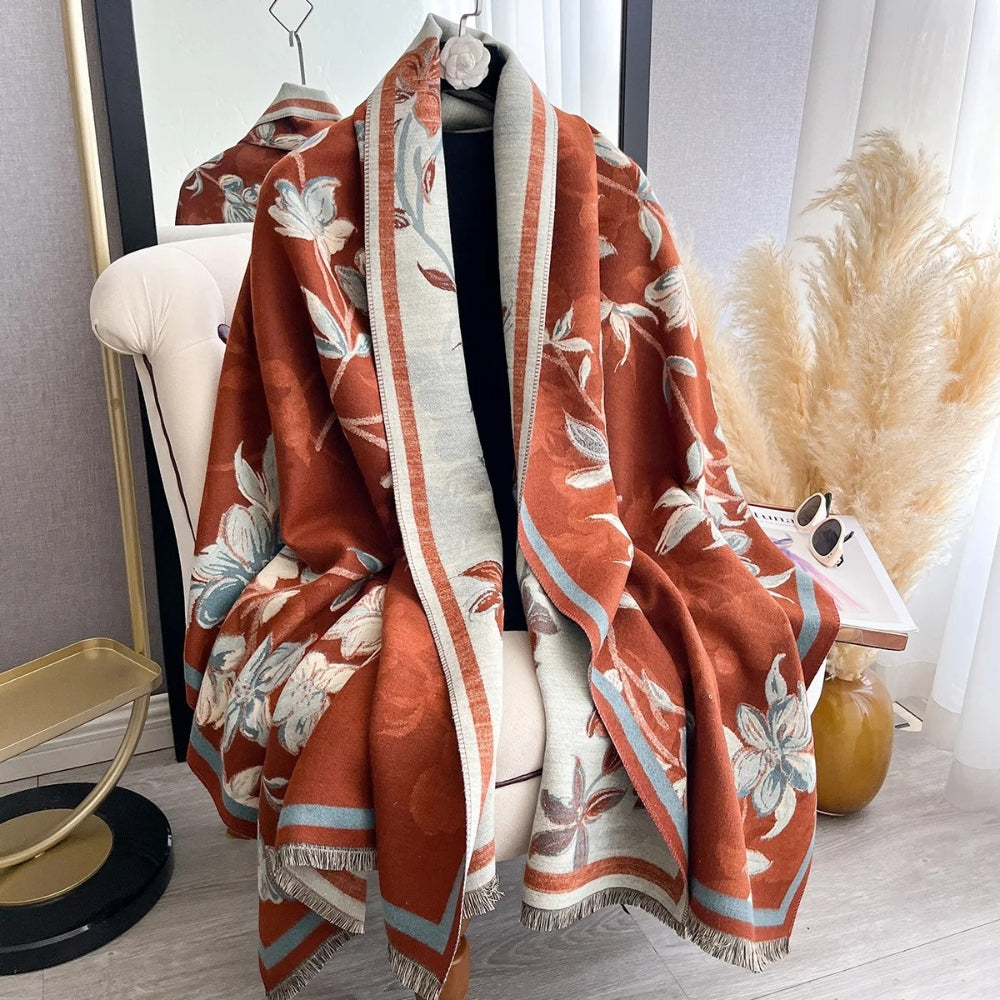 Chal de Invierno Floral Elegante de Doble Cara