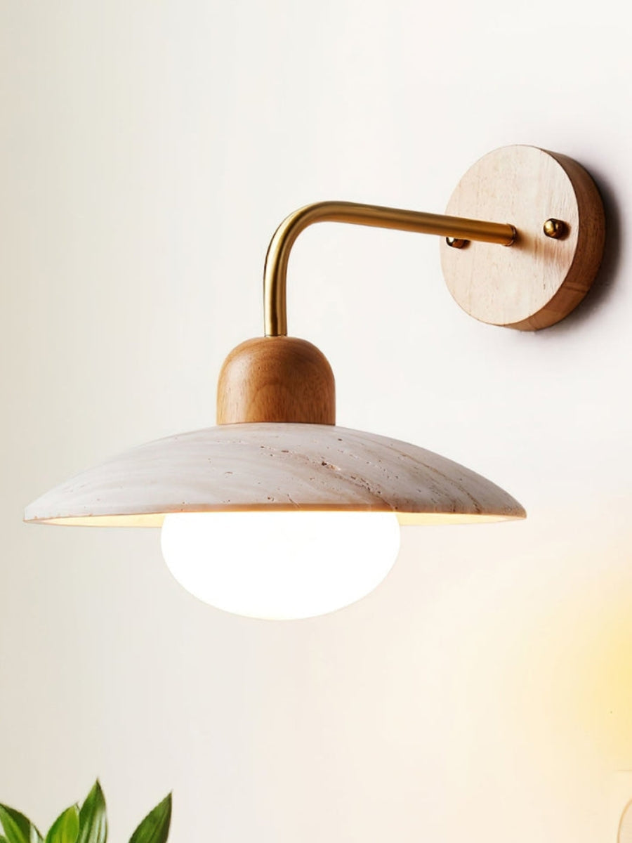 Aplique de Travertino Moderno – Forma de Disco con Elementos de Madera y Metal