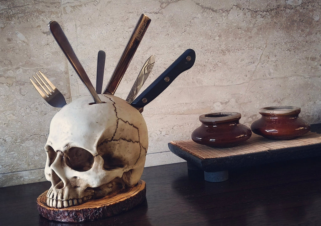 Skully - Soporte para cuchillos con calavera gótica