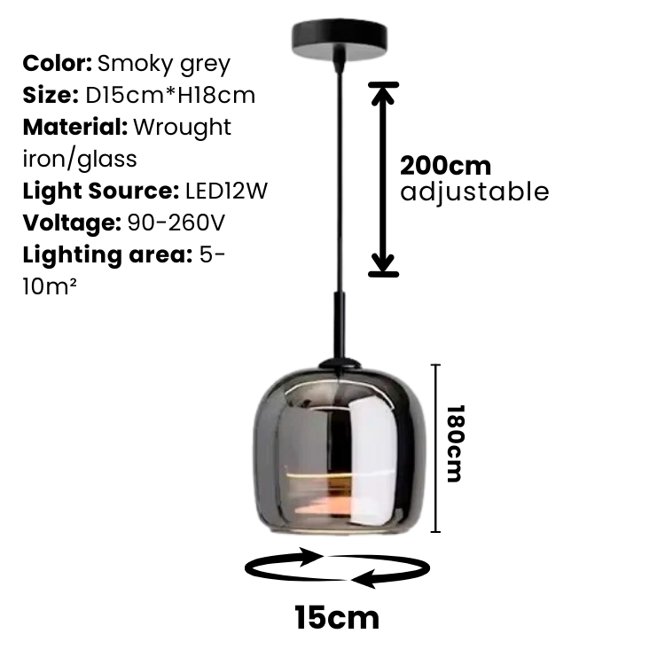 BowLift | Lámpara Colgante de Vidrio Negro Nórdico - Lámpara Moderna para Isla de Cocina y Comedor