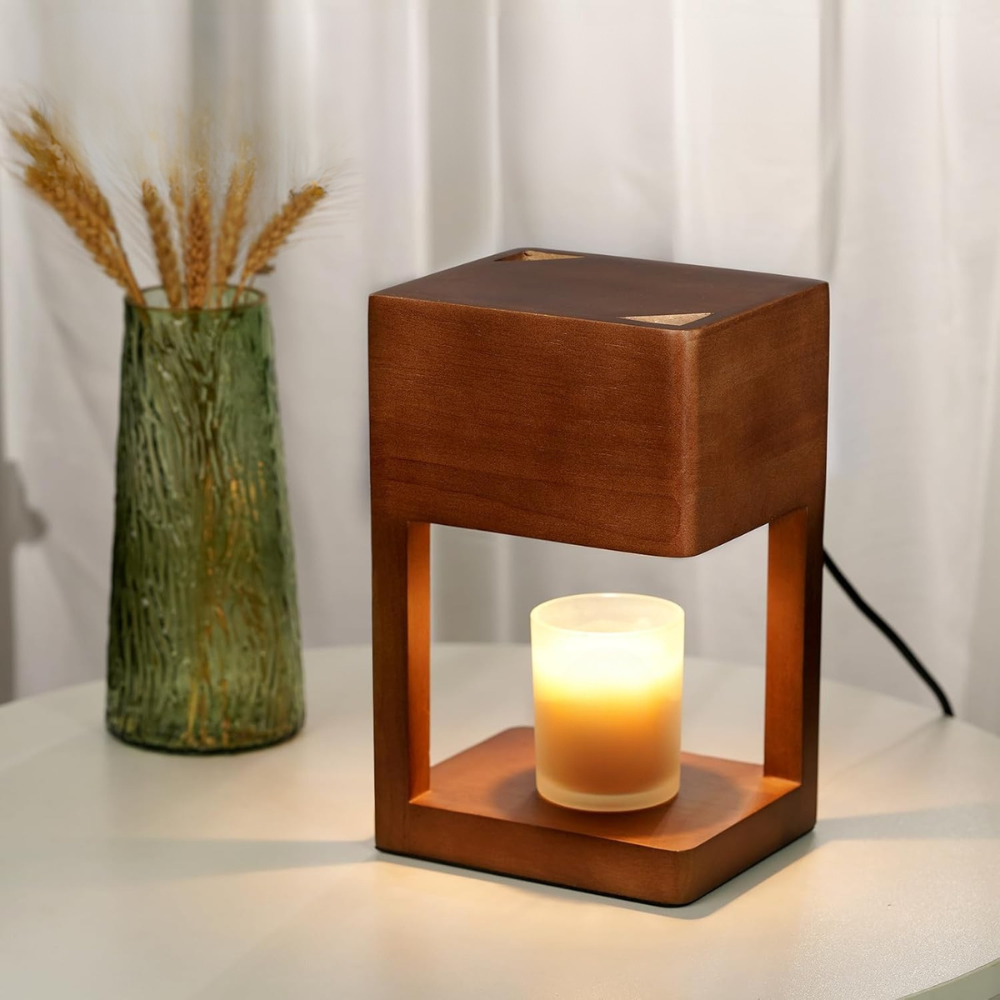 Lámpara Calentadora de Velas de Madera Escandinava - Luz Ambiental de Doble Propósito
