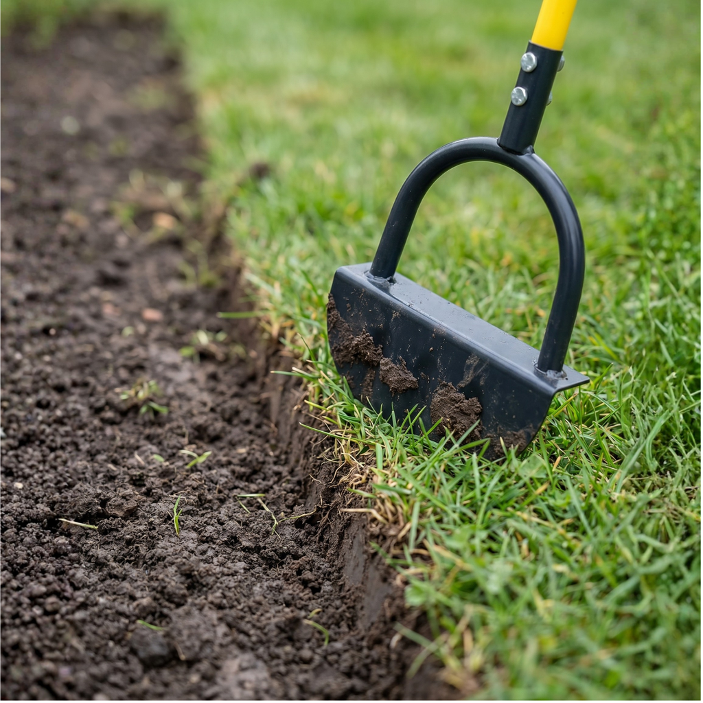 Cortadora de Césped Manual con Cuchilla Serrada en Forma de Media Luna y Reposapiés Integrado para Jardines
