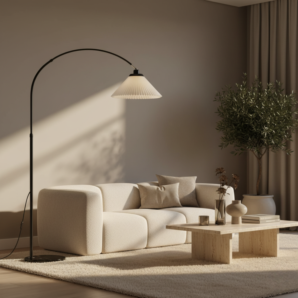 Valoura | Lámpara de Pie Elegante con Arco Ajustable y Luz Tri-Color para Sala de Estar o Dormitorio