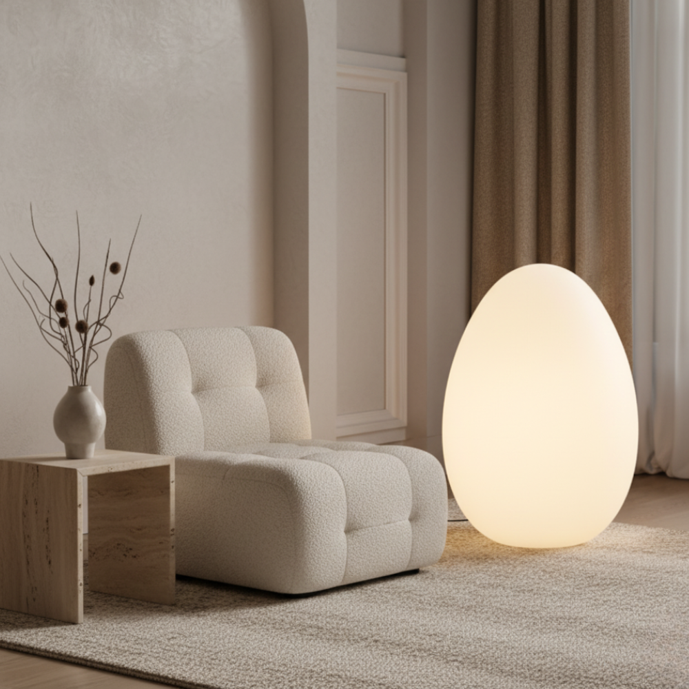 SolStone | Lámpara de Pie Escultural de Huevo Minimalista Moderna para Sala de Estar
