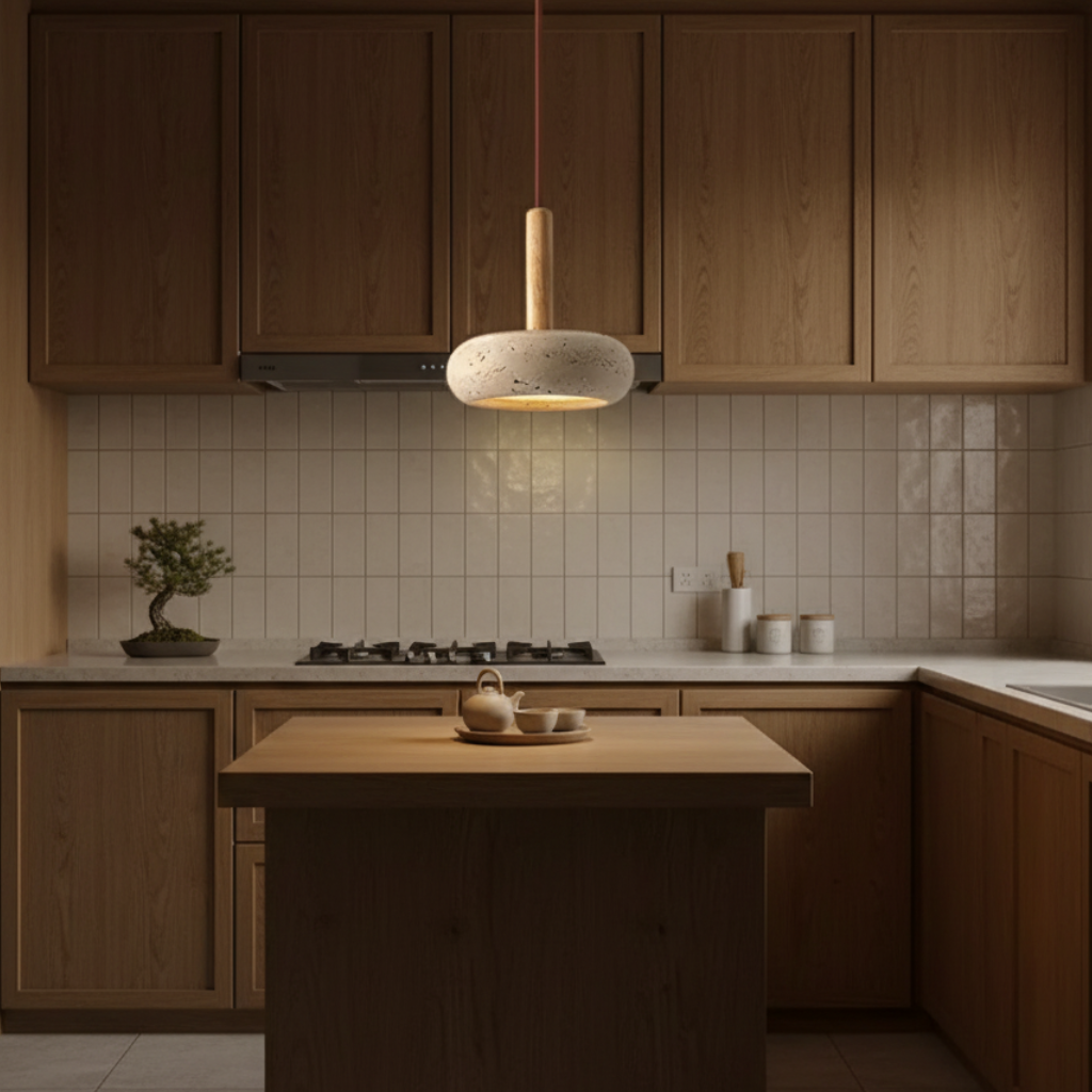 Luz Colgante Halo de Piedra - Iluminación de Cocina Ajustable con Diseño Etéreo