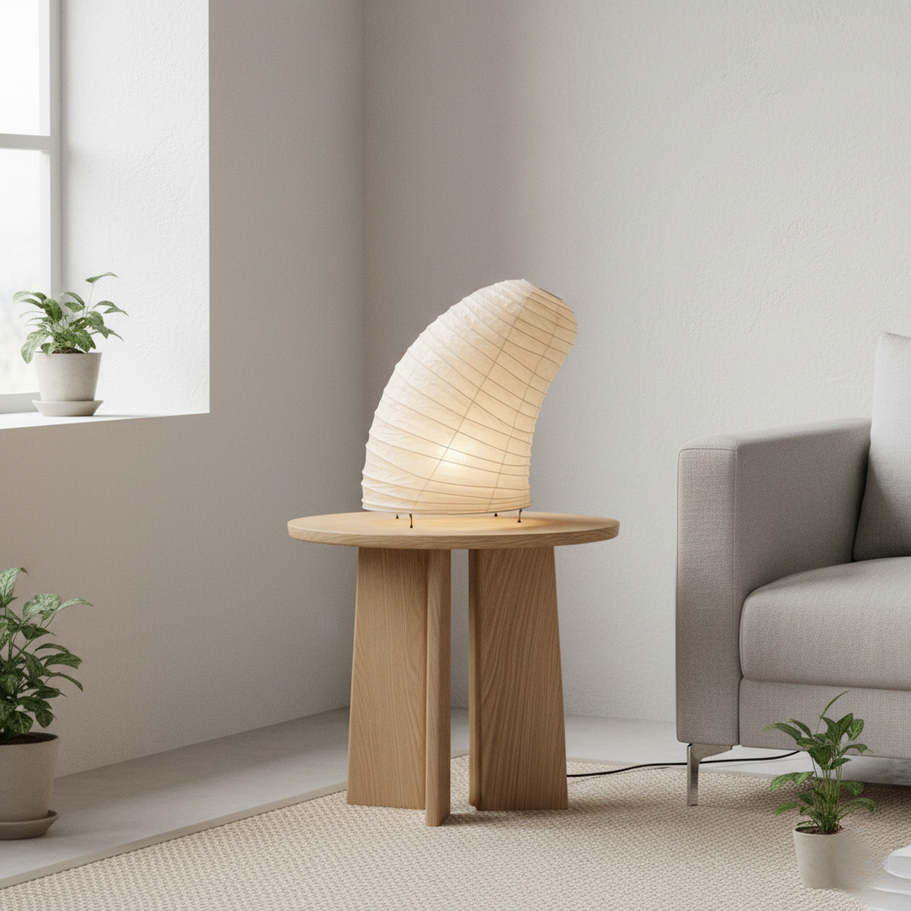 Lámpara de Mesa Akari V8 con Pantalla de Tela Texturizada para Dormitorio y Sala de Estar