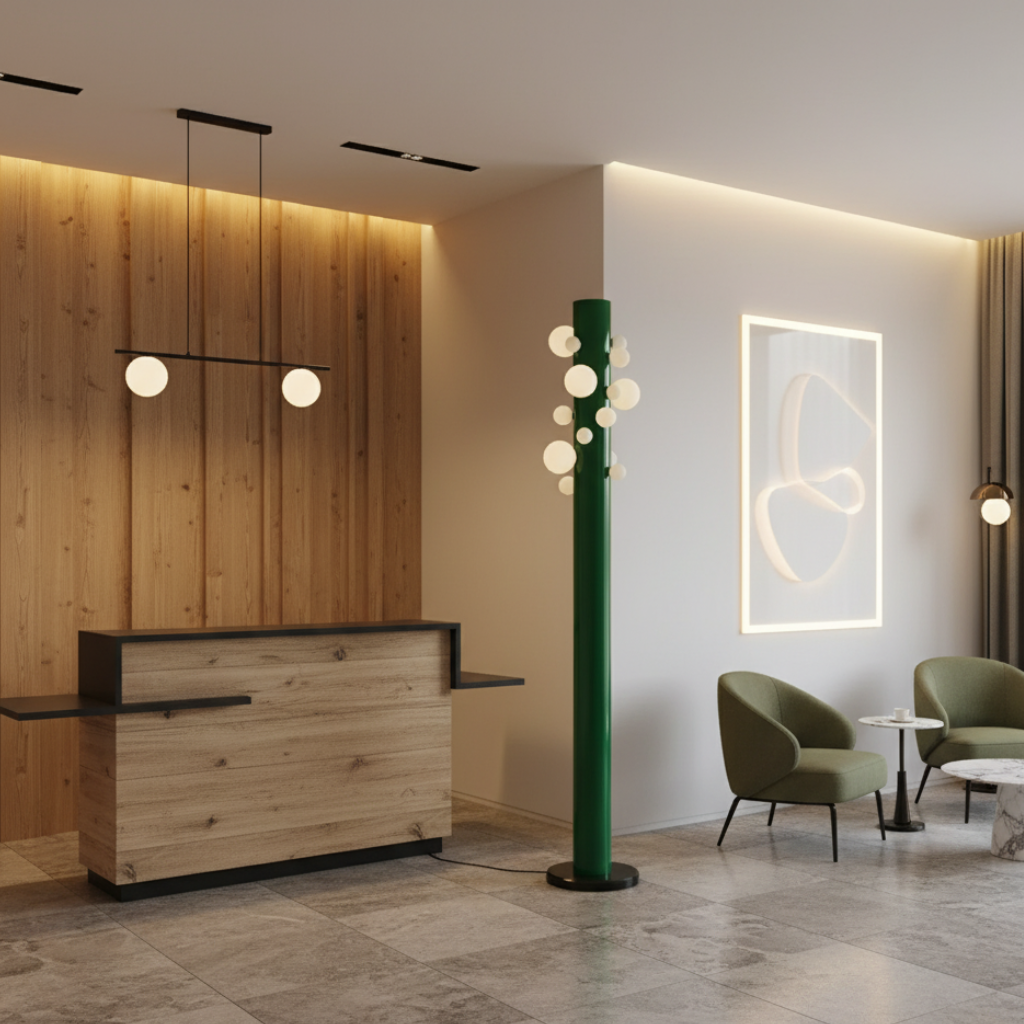 VerdeLuxe | Lámpara de Pie Moderna y Elegante con Base de Metal Verde y Pantalla Blanca