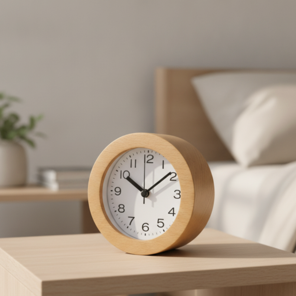 Reloj de Alarma Analógico de Madera Elegante con Movimiento de Cuarzo Silencioso