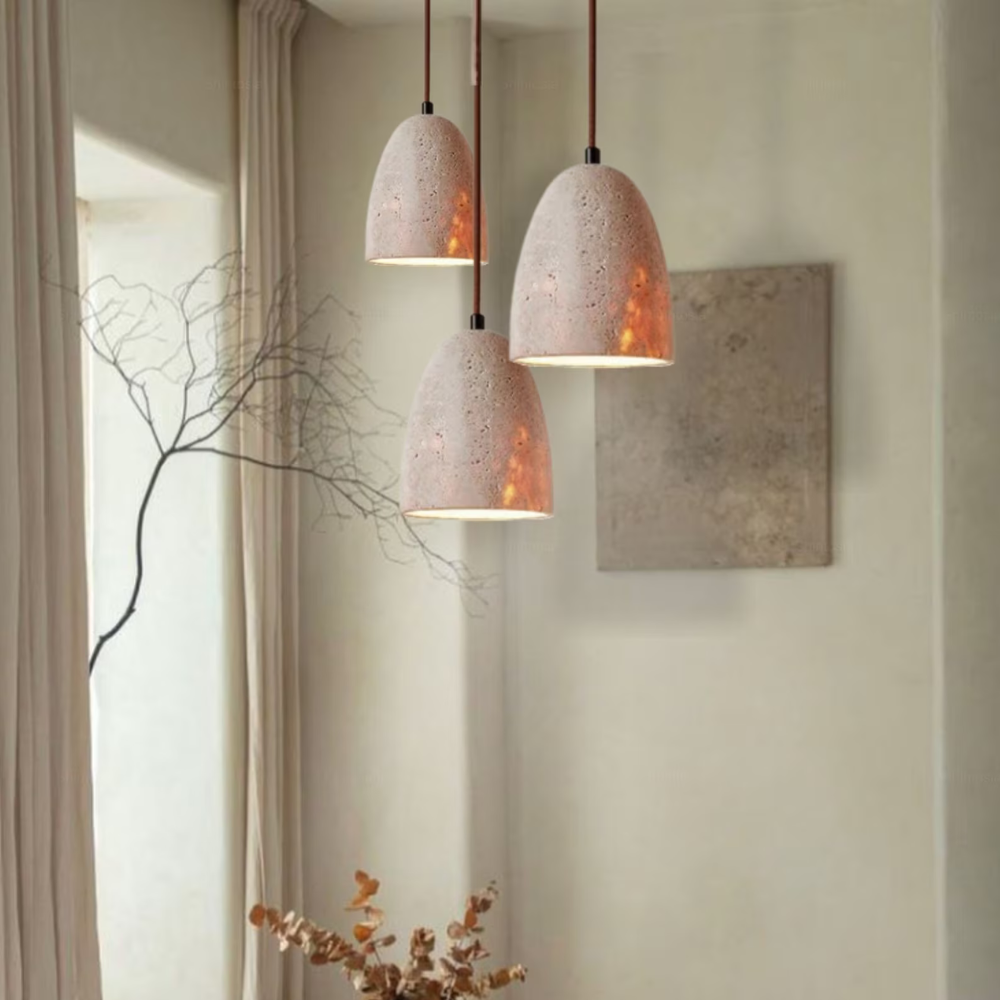 StoneGlow - Lámpara colgante con estructura de piedra natural y suave brillo cálido