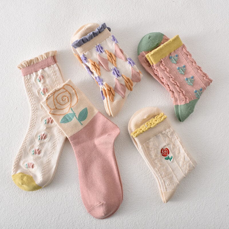 Calcetines de Algodón Florales para Mujeres (10 Pares)