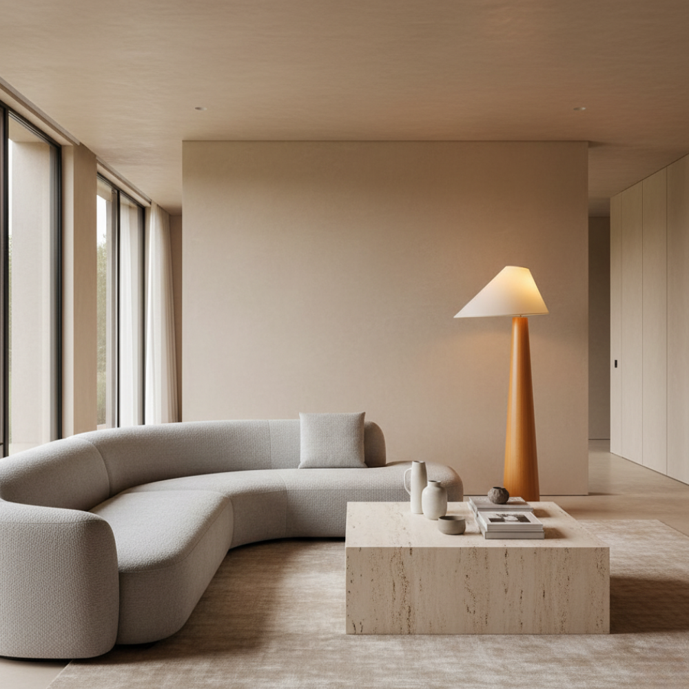 Lámpara de Suelo Moderna Alvin - Elegante Lámpara de Madera de Pie con Pantalla Asimétrica