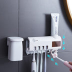 Skanto | Soporte para cepillos de dientes con esterilizador UV inteligente, dispensador de pasta de dientes montado en la pared