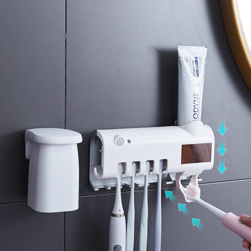 Skanto | Soporte para cepillos de dientes con esterilizador UV inteligente, dispensador de pasta de dientes montado en la pared