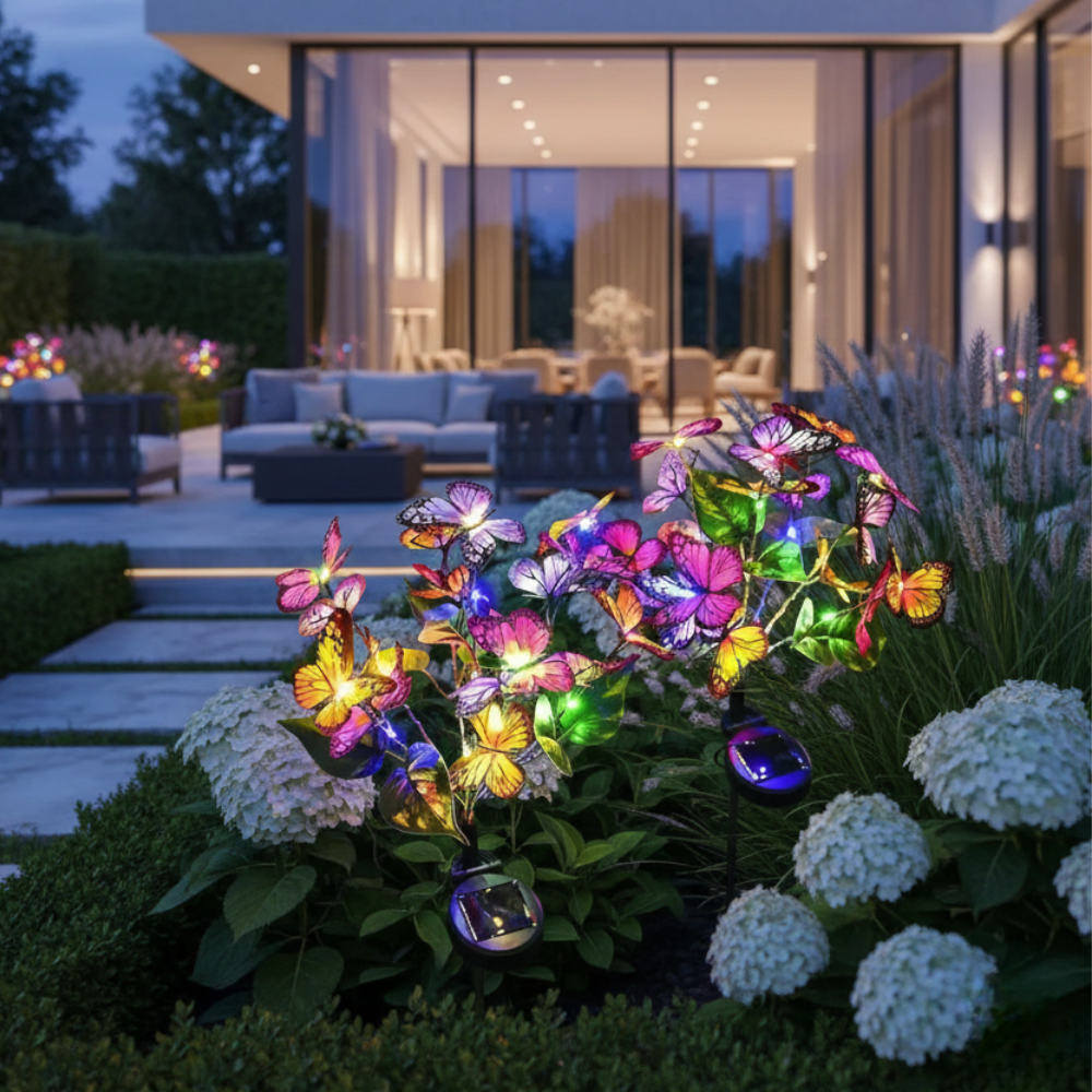 ButterflyGlow | Lámparas de Jardín Solar Coloridas y Elegantes para Patio y Jardín