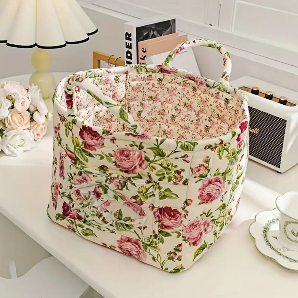 Cesta de Almacenamiento de Lona Floral Delicada