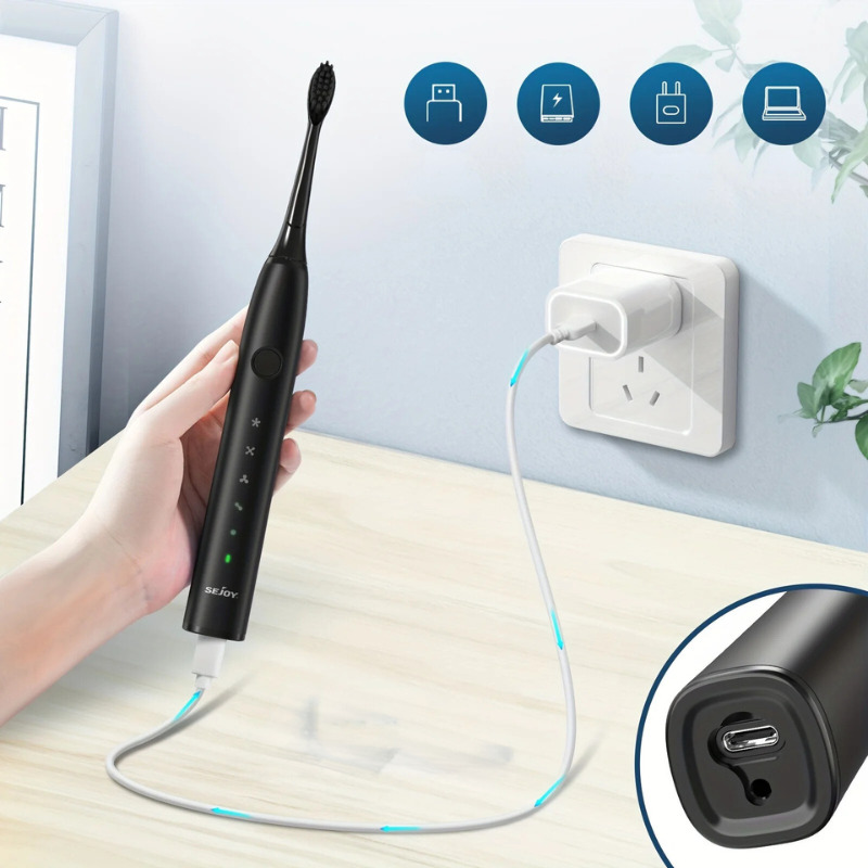 Cepillo de dientes Sonic Zahnoa | Limpieza por ultrasonido | Silencioso y recargable | 8 cabezales de repuesto