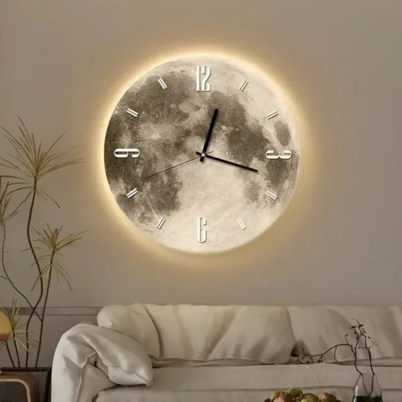 MoonTime – Reloj de Pared Redondo con Inspiración Lunar y Pantalla Digital