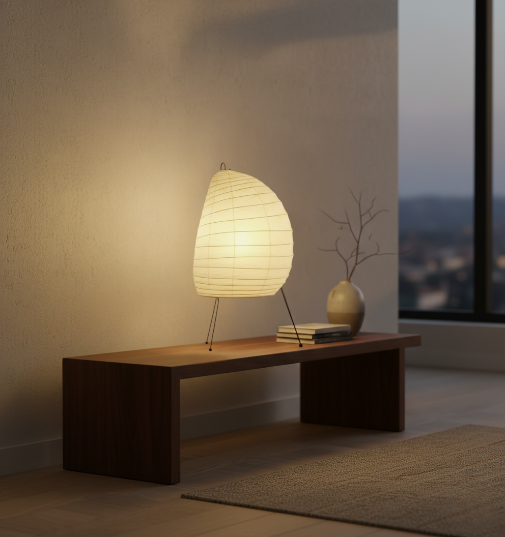 Lámpara de Mesa Akari Washi - Elegante Lámpara de Mesita con Suave Brillo Ambiental