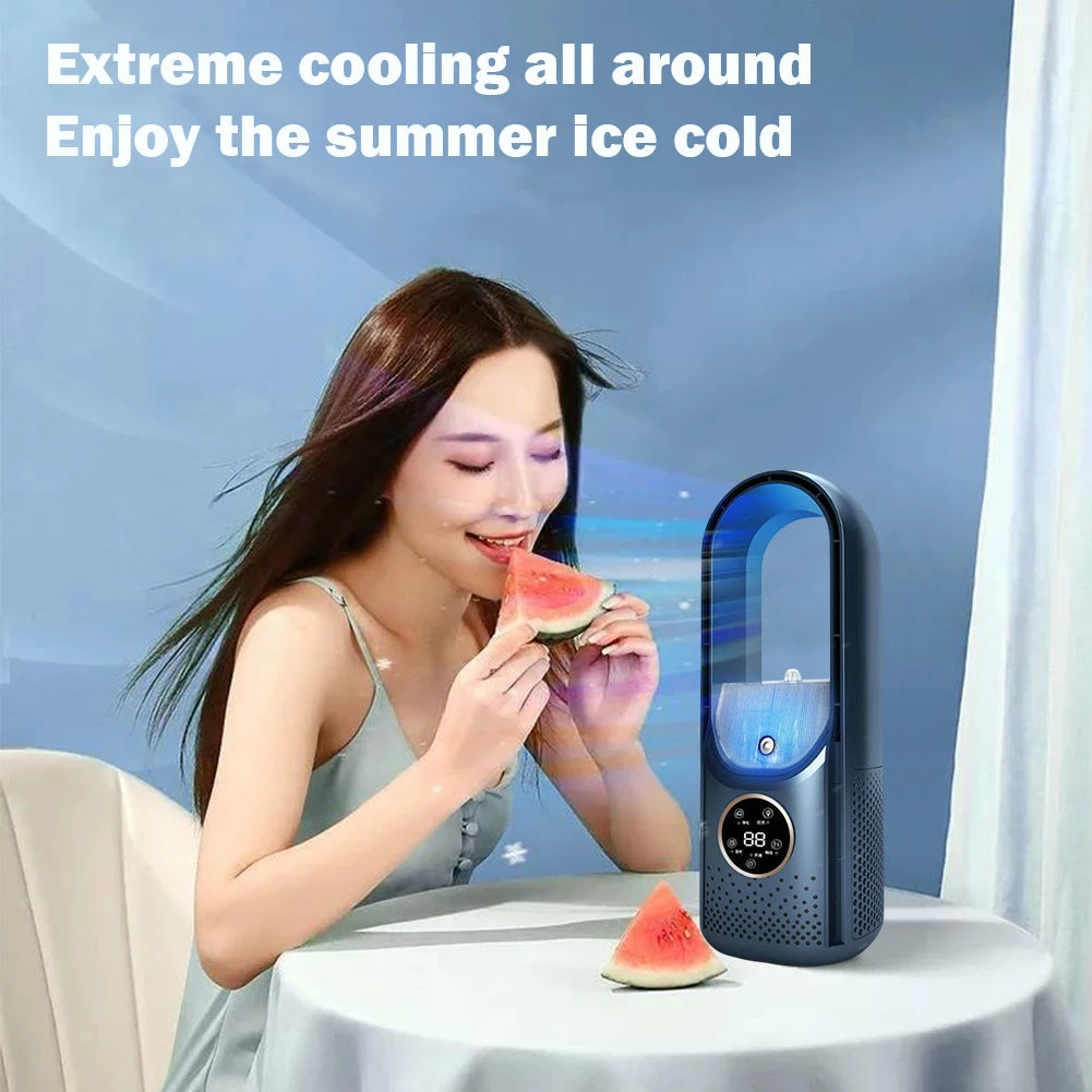 202Portable Airco - Enfriador de Aire Portátil Silencioso - Alimentado por USB - 6 Velocidades - Para Hogar, Oficina y Viajes - Blanco/Azul