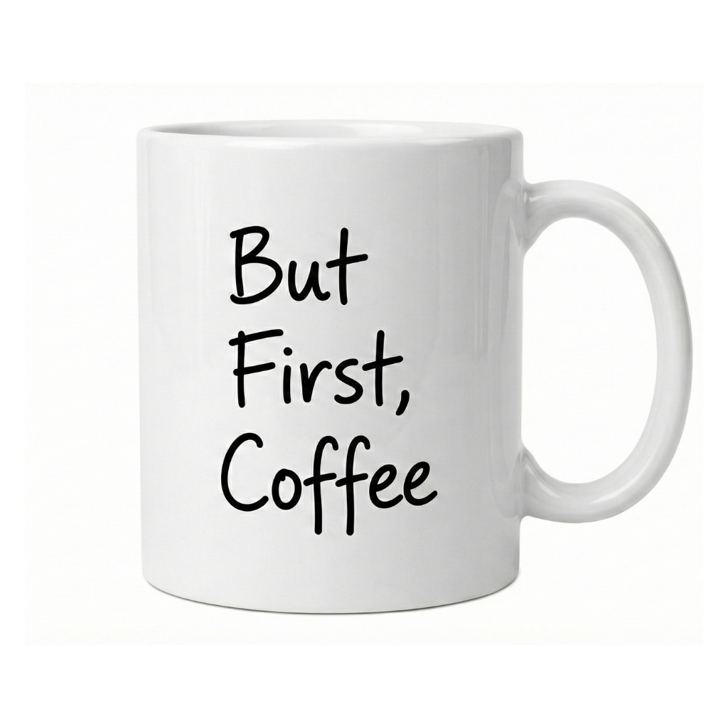 Taza de café de cerámica blanca con frase divertida