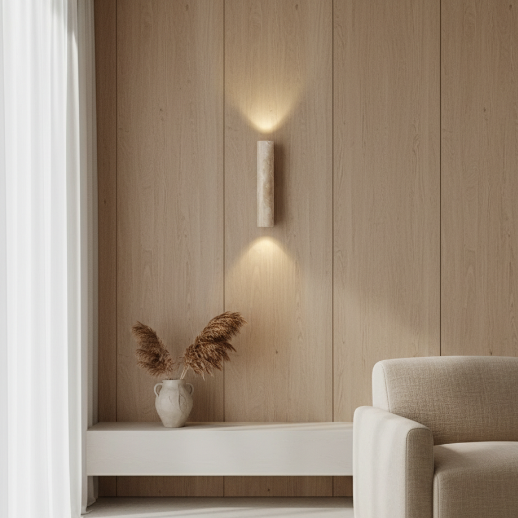 Aplique de Pared de Travertino Elegante - Iluminación Moderna Arriba/Abajo para Decoración Arquitectónica