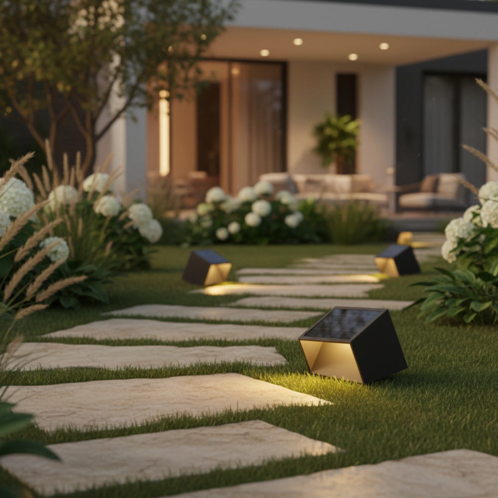 Lámparas de Camino Solar Modernas para Exteriores - Iluminación de Jardín de Acero Inoxidable con Control Remoto