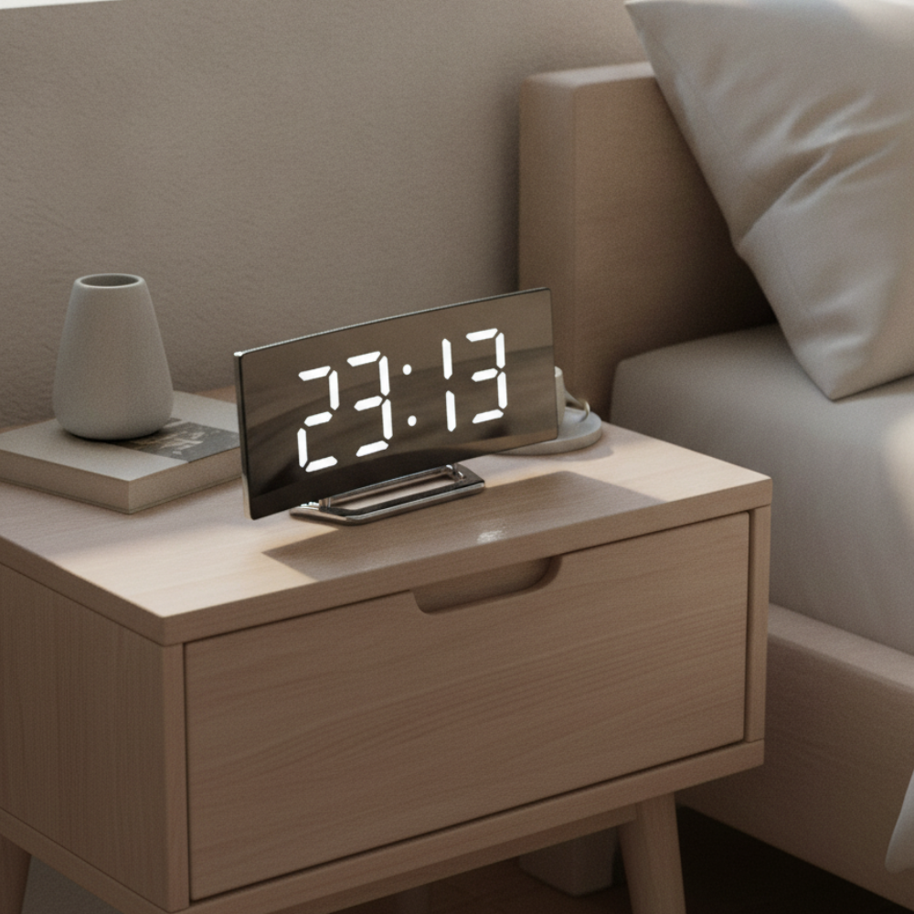Reloj Despertador Digital LED Curvado y Elegante con Función de Regulación de Brillo