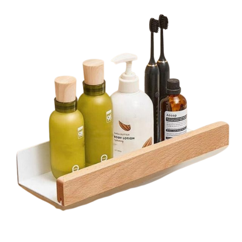 WoodHaven – Organizador de Baño de Madera Maciza Sin Perforación