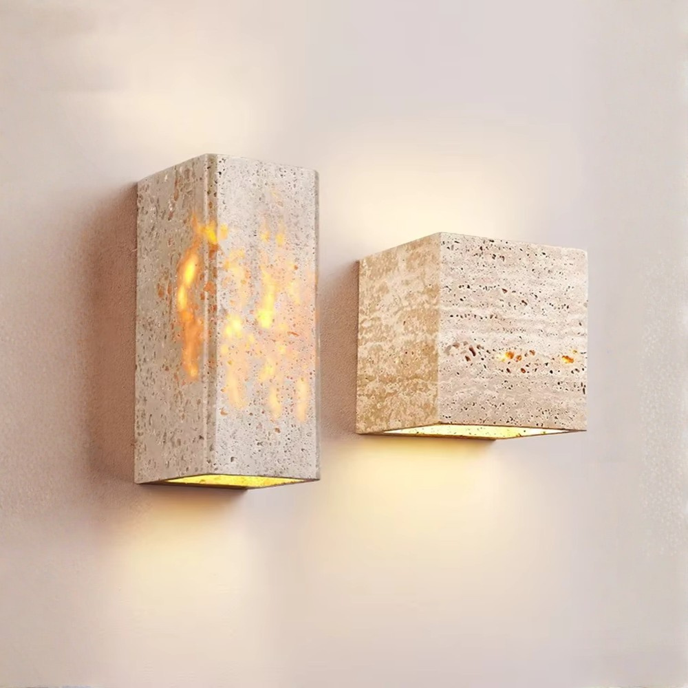 Lámpara de Pared Exterior Elegante Wabi Sabi | Lámpara de Pared de Piedra Travertina Impermeable para Jardín o Patio