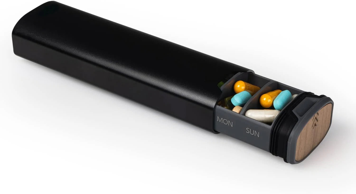 Organizador de Pastillas de 7 Días - Organizador de Aluminio y Madera Estiloso para Vitaminas y Medicamentos