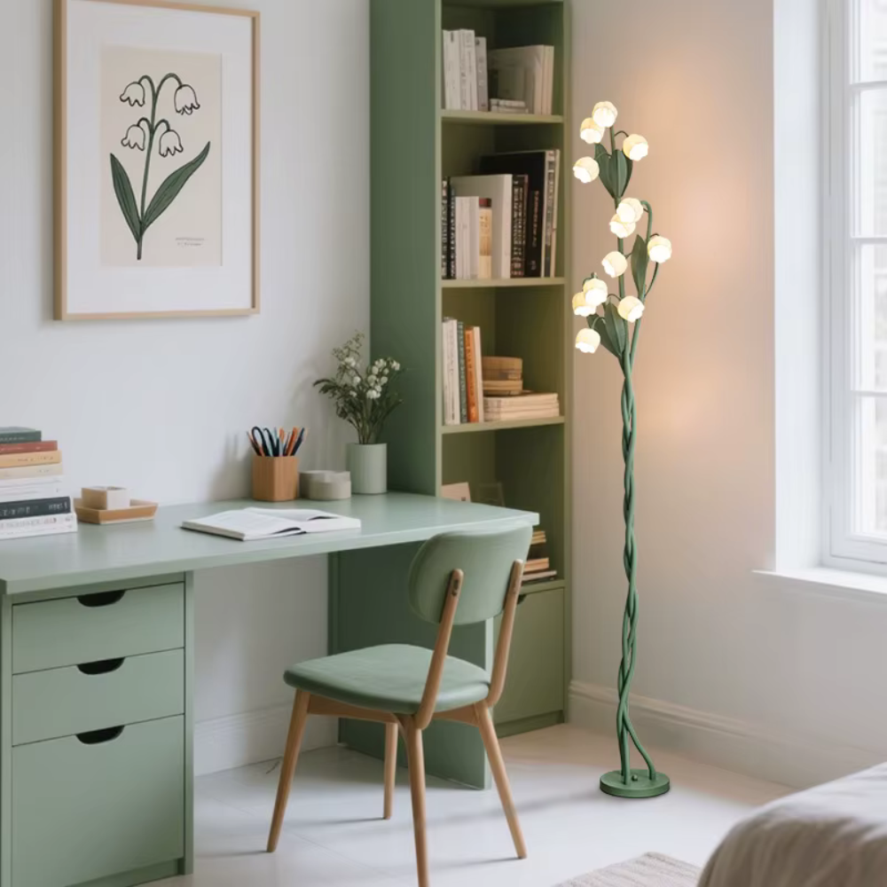 Sara Orchid - Lámpara de Pie Elegante con Sombrillas de Flores Blancas para Sala de Estar o Dormitorio