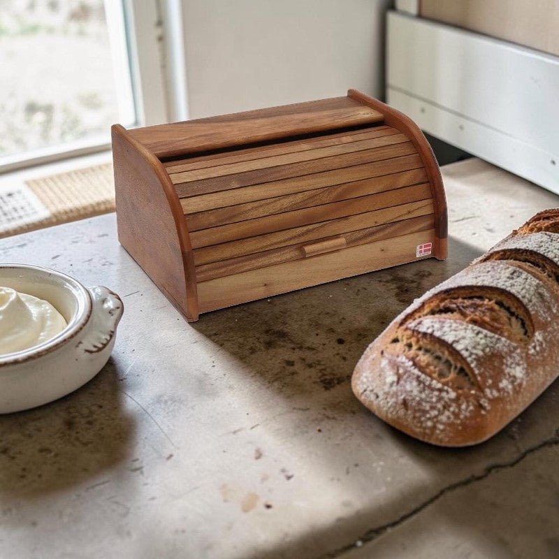 Caja de pan de madera para organización de cocina