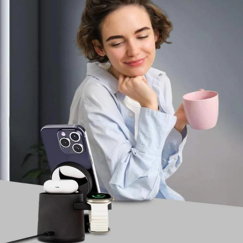 ChargeGlow – Cargador Inalámbrico Magsafe 3 en 1 con Lámpara Nocturna