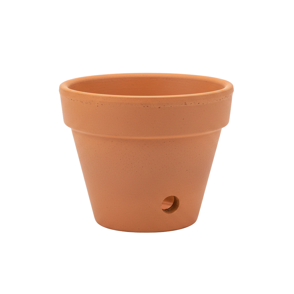 Maceta pequeña de terracota con orificio de drenaje