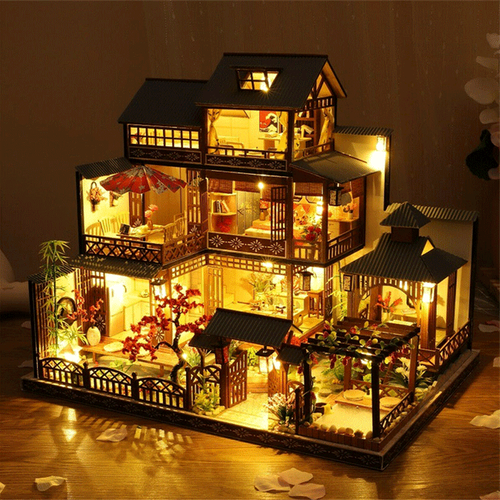 Gran Casa de Muñecas de Madera Realista con Luces LED | Casa de Juguete DIY