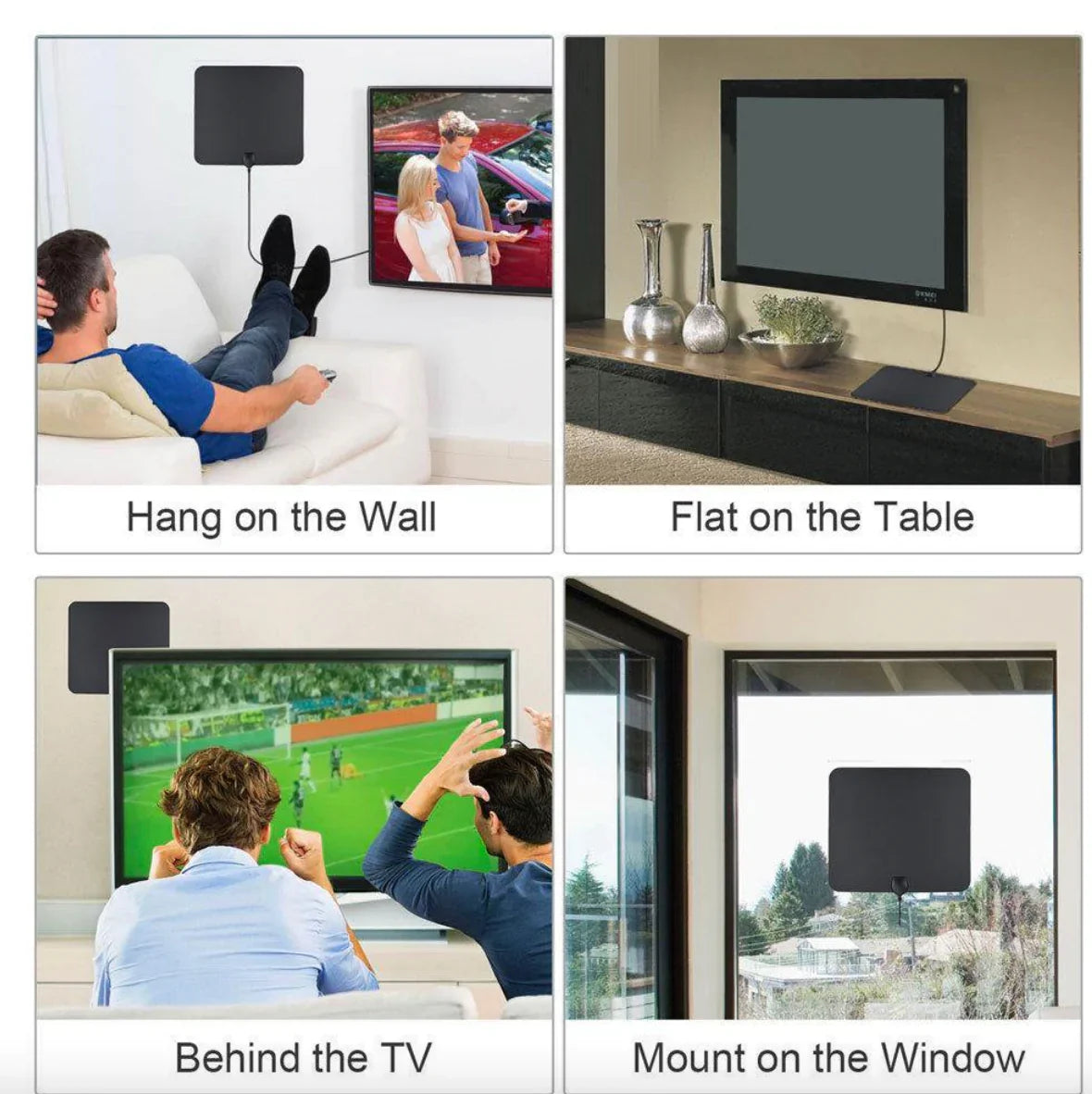Antena HDTV Amplificada Digital Interior de 300 Millas con Refuerzo de Señal